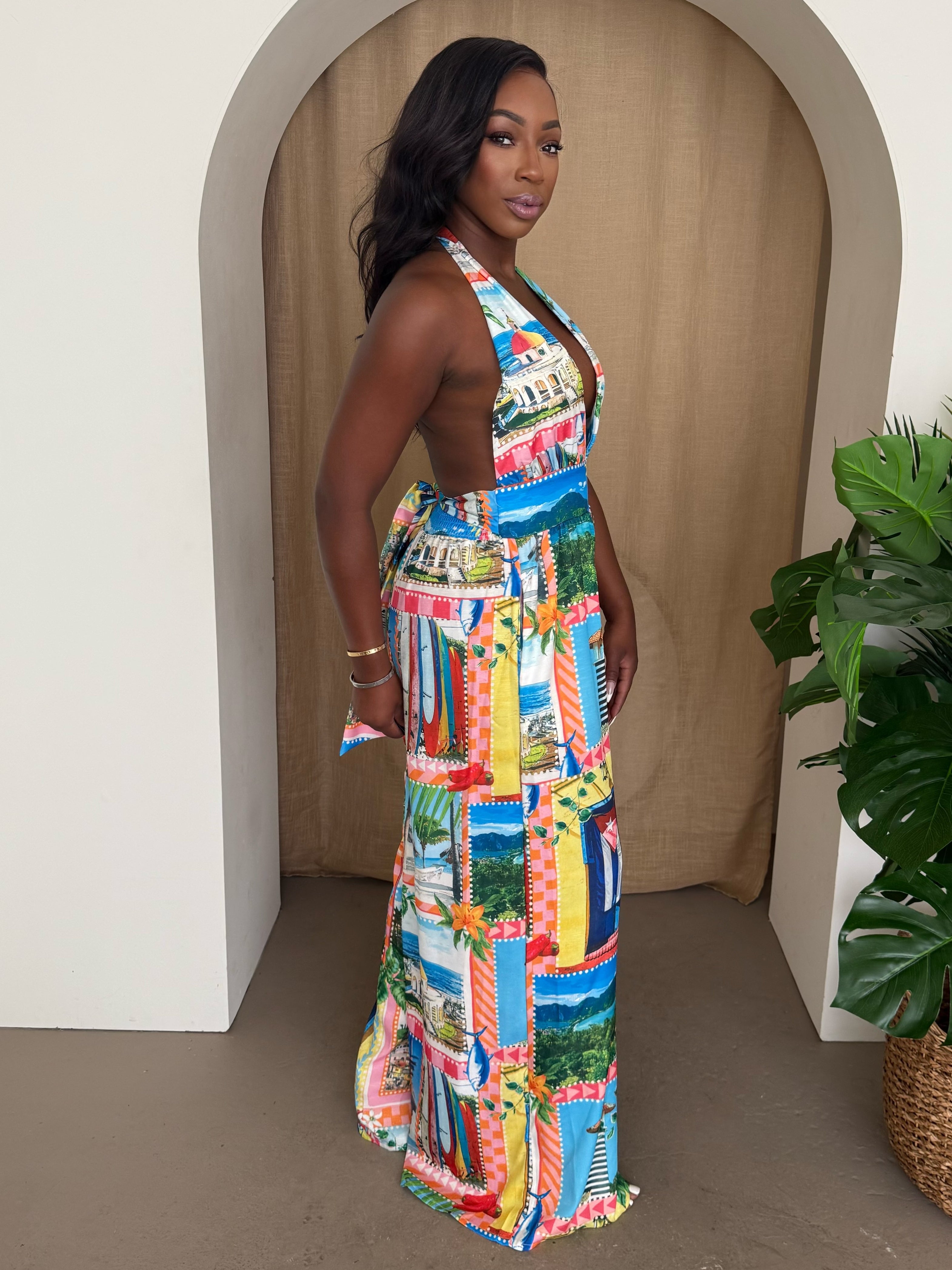 Tropical Escape – Scenic Halter Jumpsuit for Resort Glamour