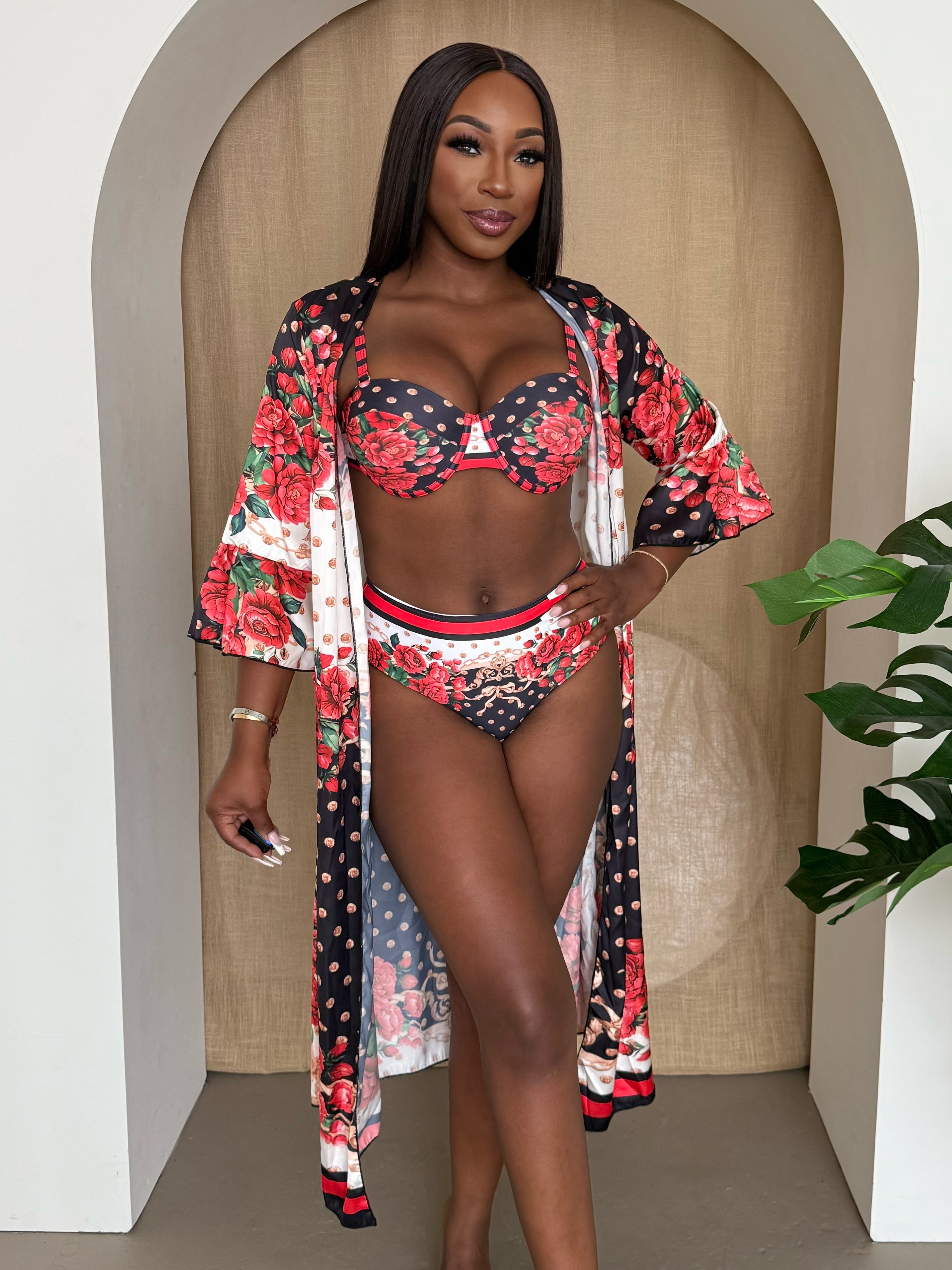 Romantic Rose Garden Resort Long Cover-Up – A Bold Floral Statement for Your Dream Escape