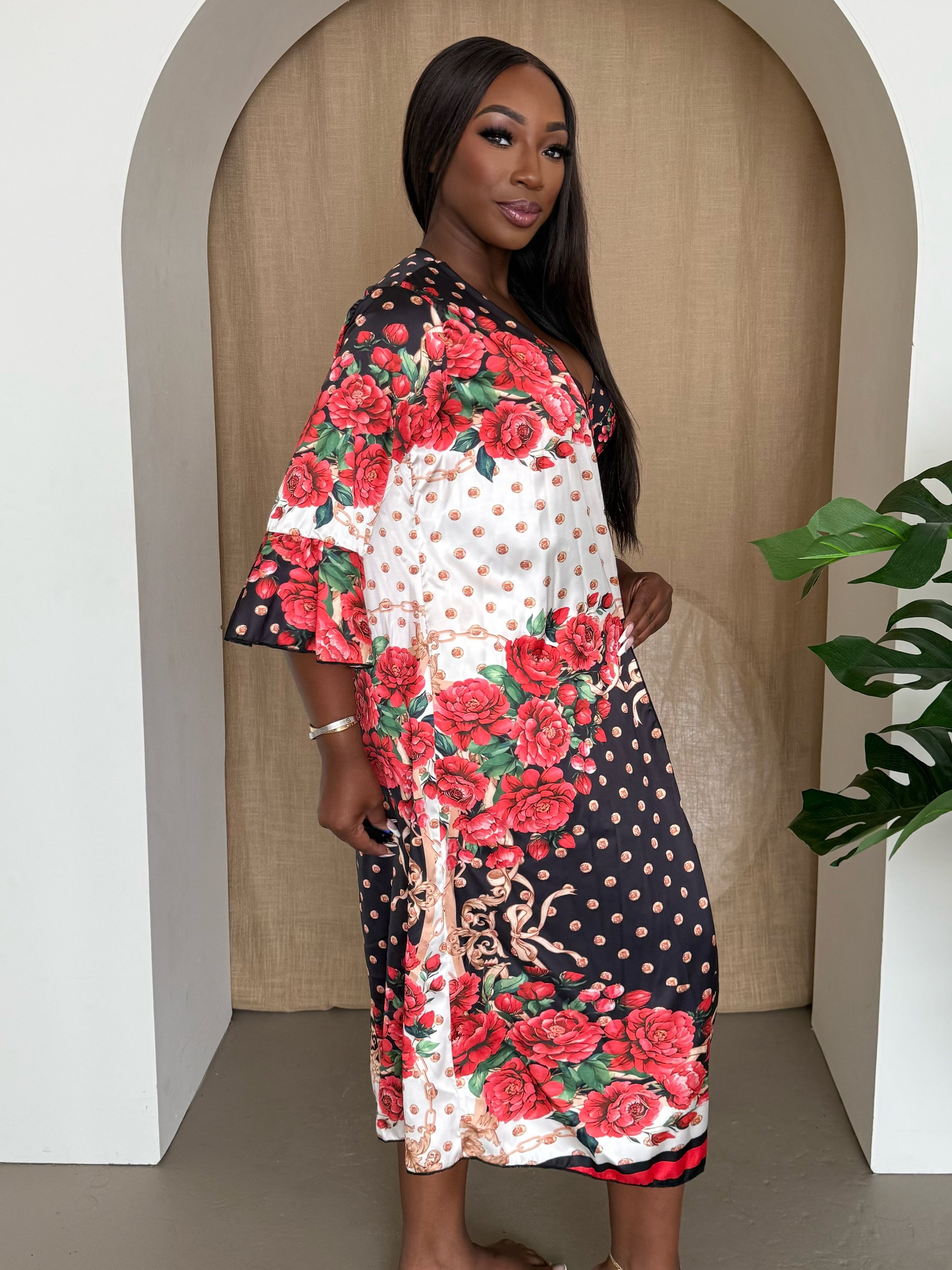 Romantic Rose Garden Resort Long Cover-Up – A Bold Floral Statement for Your Dream Escape