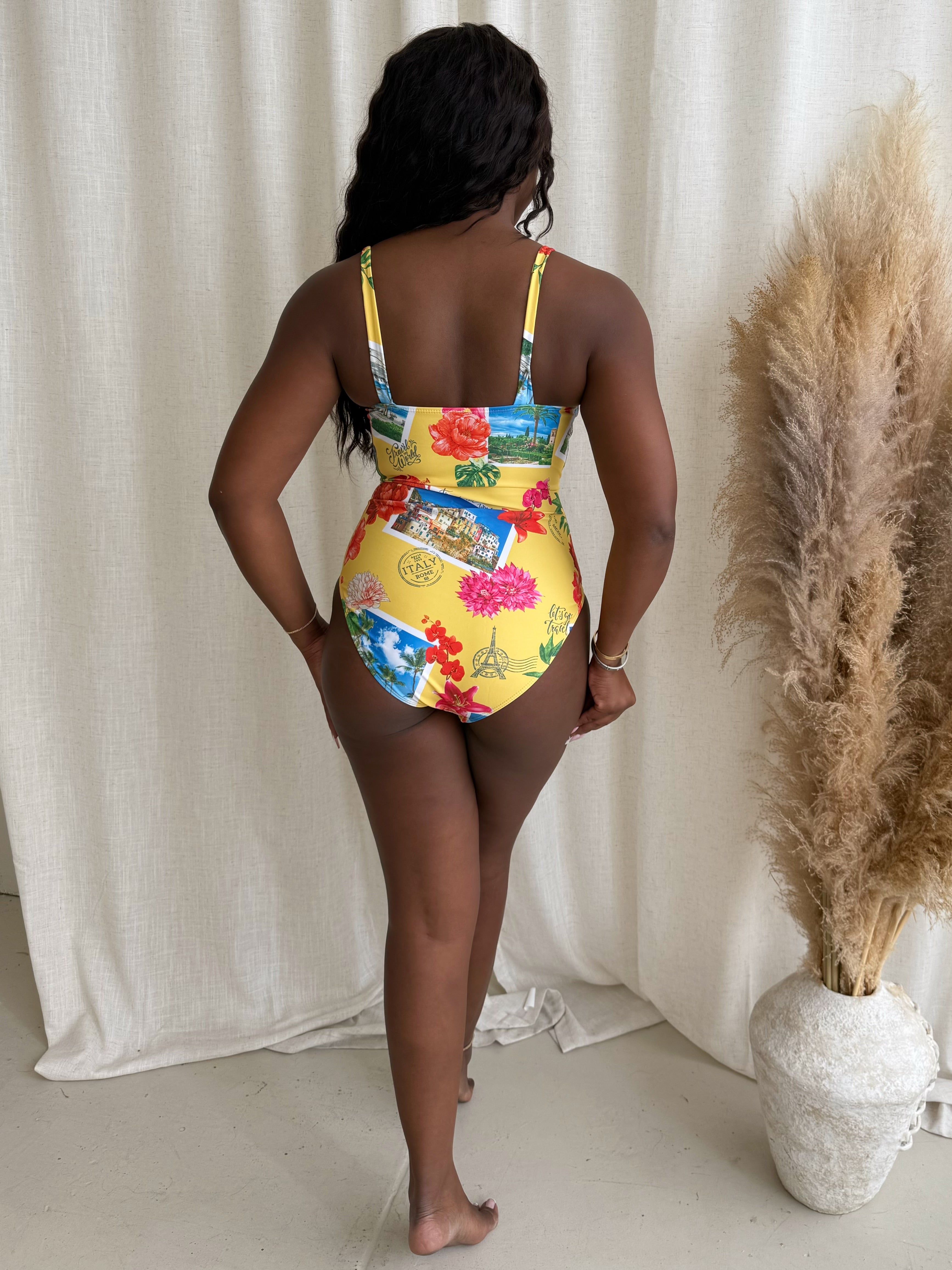 Mediterranean Escape Bustier One-Piece Resort Swimwear– Postcards, Florals