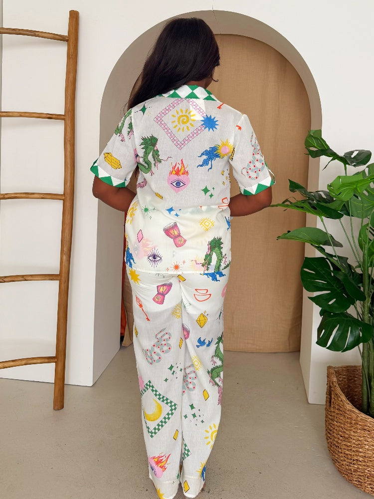 White Dragon & Tarot Symbol Co-ord – Vibrant Summer Statement