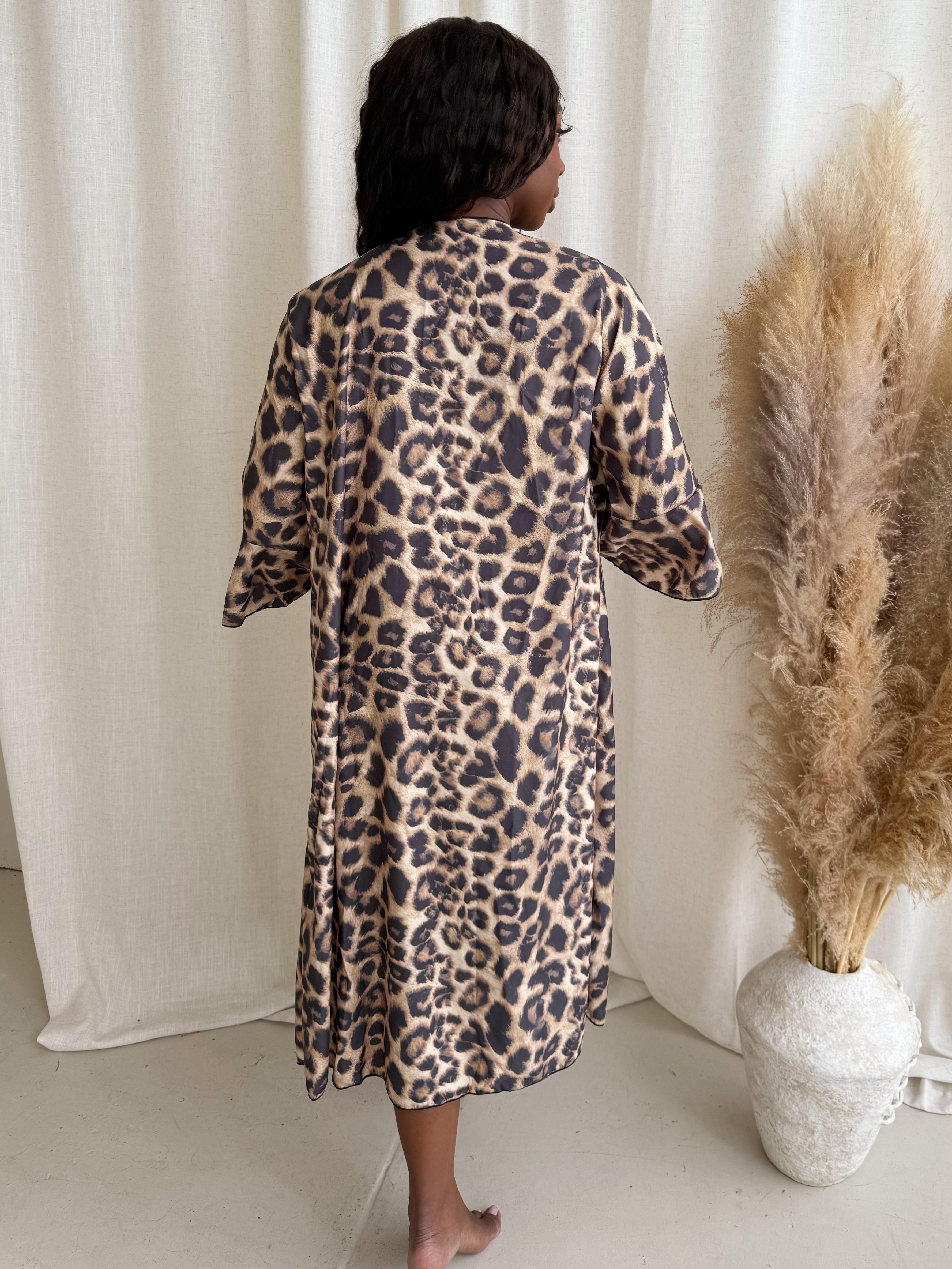 Leopard Dreams: Luxe Satin Longline Cover-Up for the Wild & Glamorous