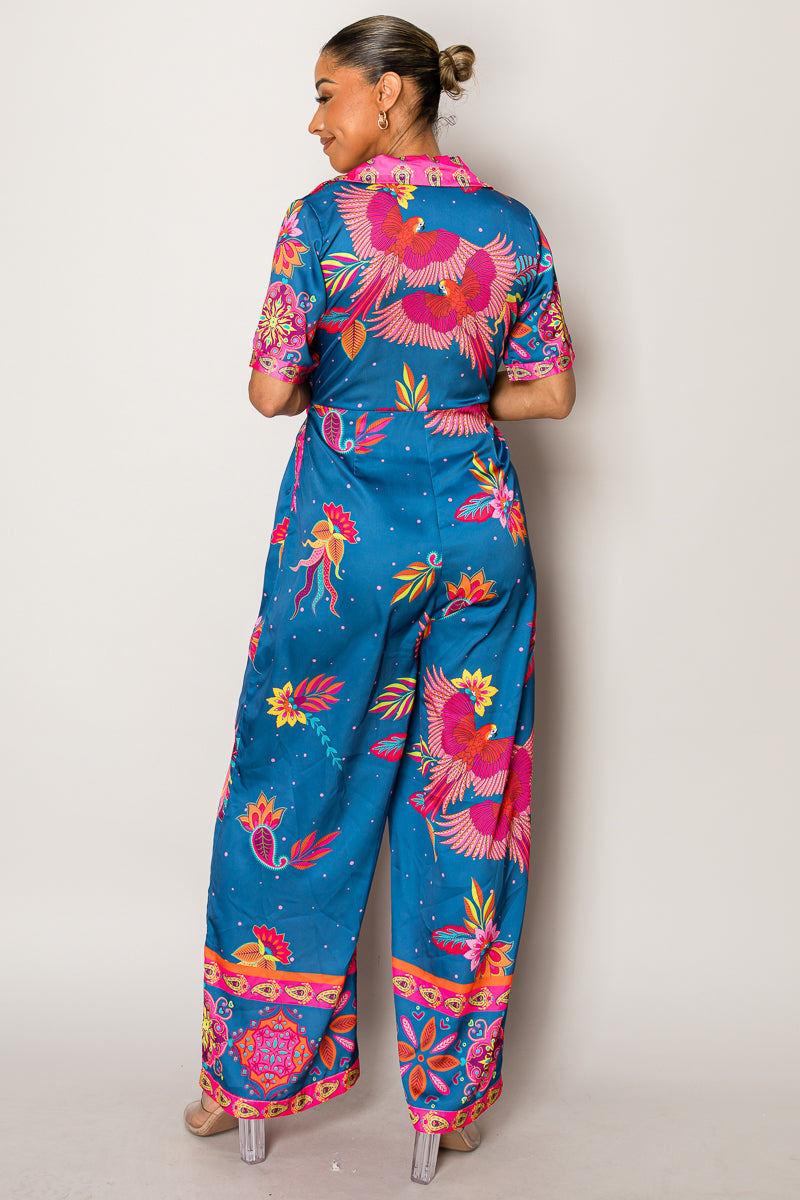 Tropical Bird Print Jumpsuit – Vibrant Resort Style