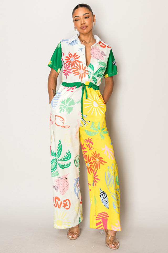 Tropical Art Print Jumpsuit – Bold & Playful Vibe
