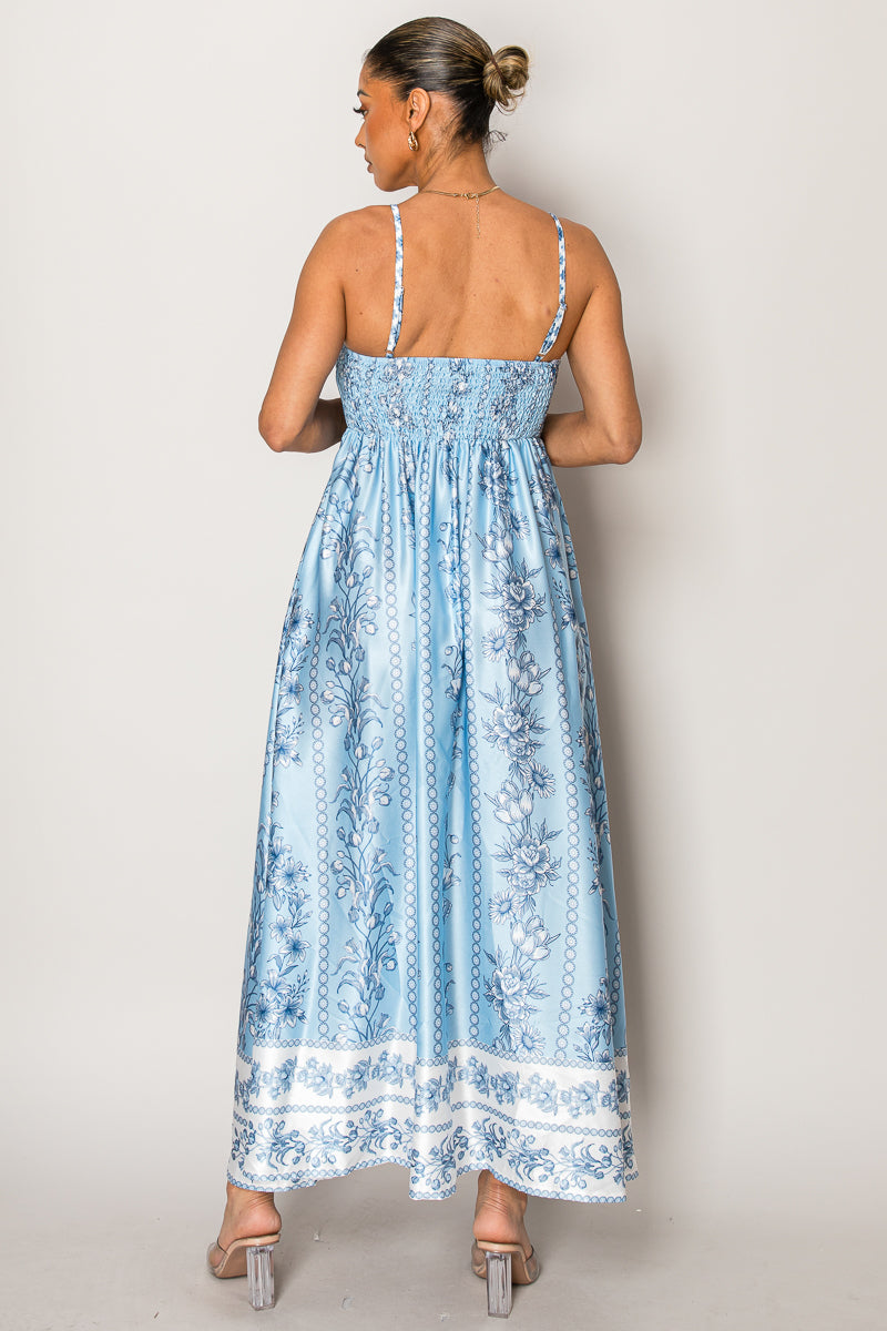 Blue Porcelain Floral Maxi Dress – Elegant & Romantic Resort Wear