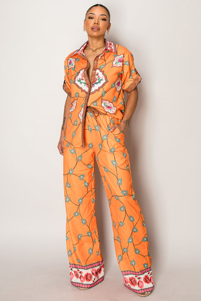 Spicy Tangerine Floral Two-Piece Set – Bold & Breezy Resort Wear