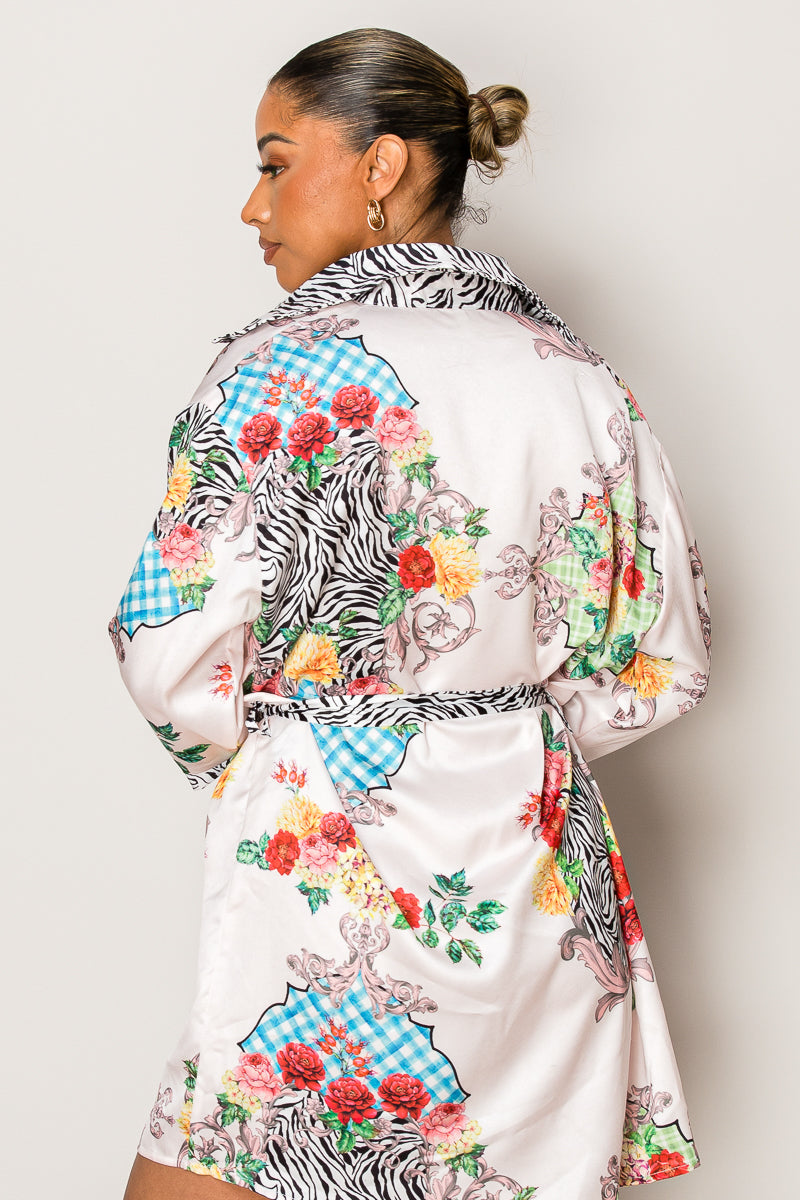 Mixed Print Patchwork Belted Shirt Dress – Bold & Chic Resort Wear