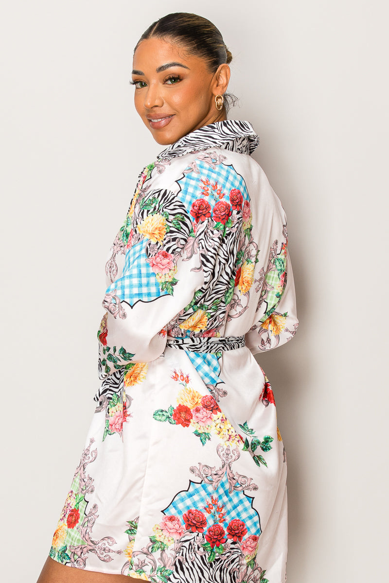Mixed Print Patchwork Belted Shirt Dress – Bold & Chic Resort Wear