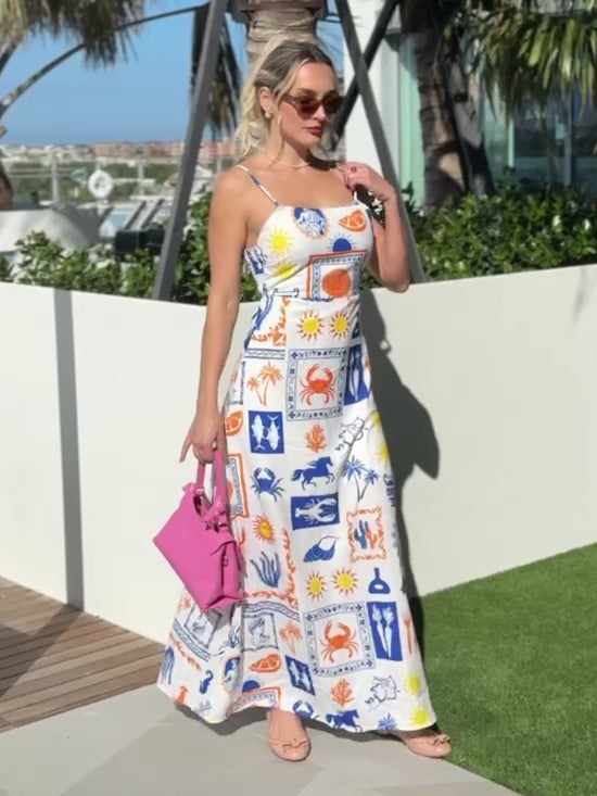 Mediterranean Mood Spaghetti Strap Maxi Dress