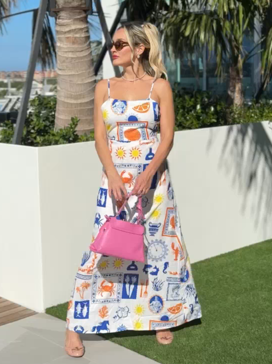 Mediterranean Mood Spaghetti Strap Maxi Dress