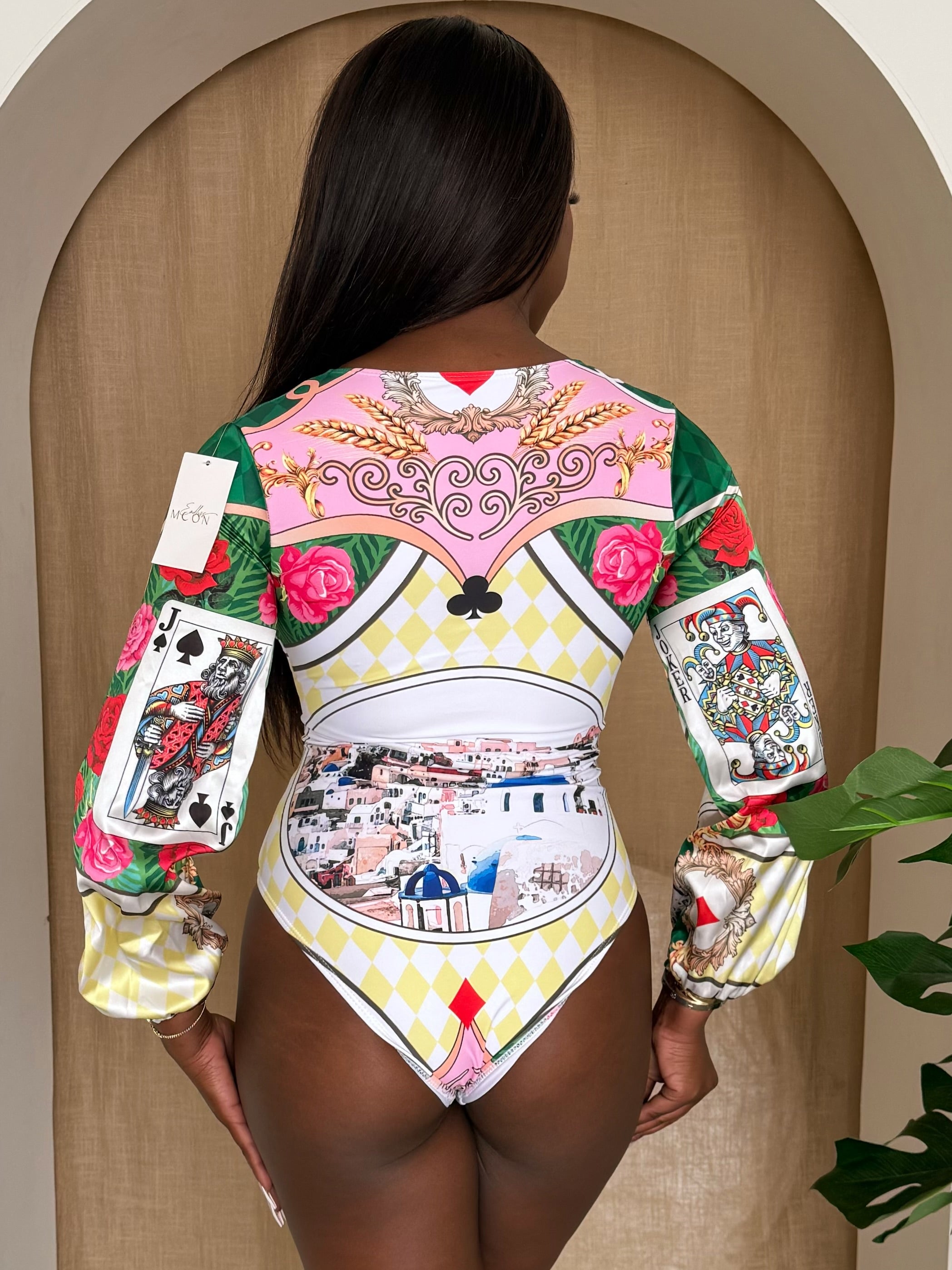 Venetian Bloom Resort Swimsuit: Luxe Long Sleeve Swimwear with Regal Prints and Coastal Romance