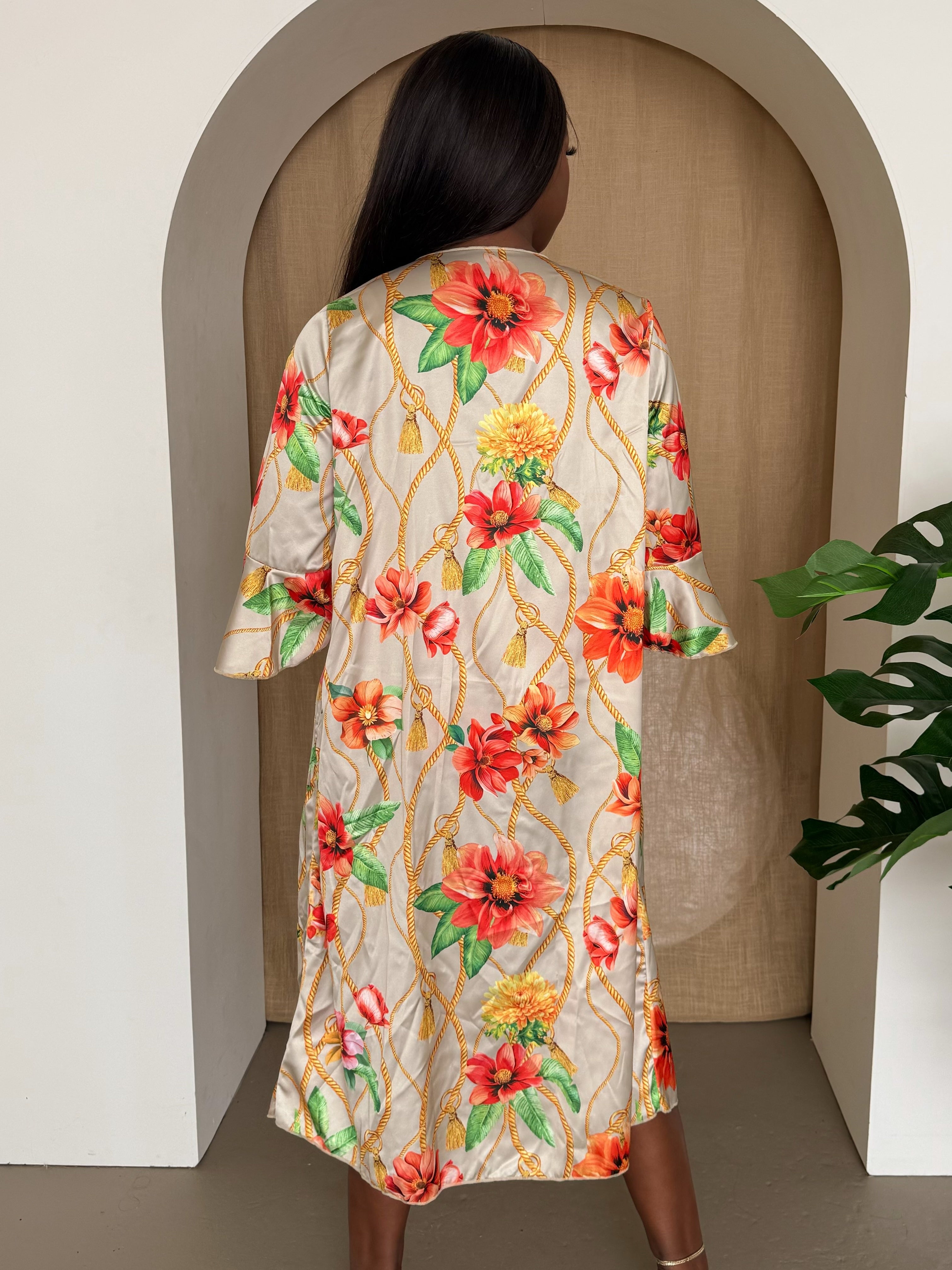 Golden Tropic Elegance Resort Swimwear – High-Waisted Bikini Set with Retro Florals