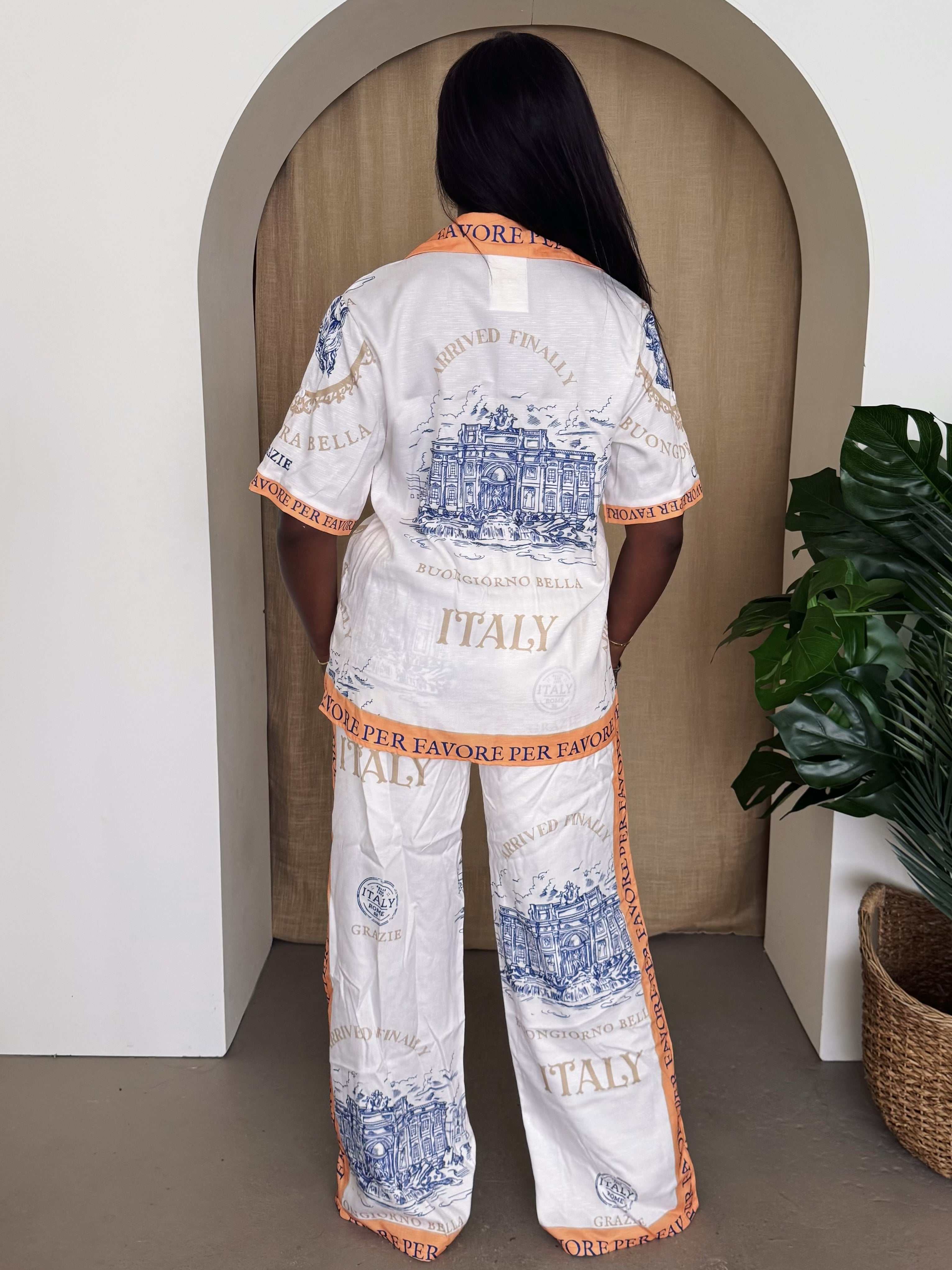 Italian Vista Resort Lounge Set – Coastal-Inspired Shirt & Pants for Effortless Getaways