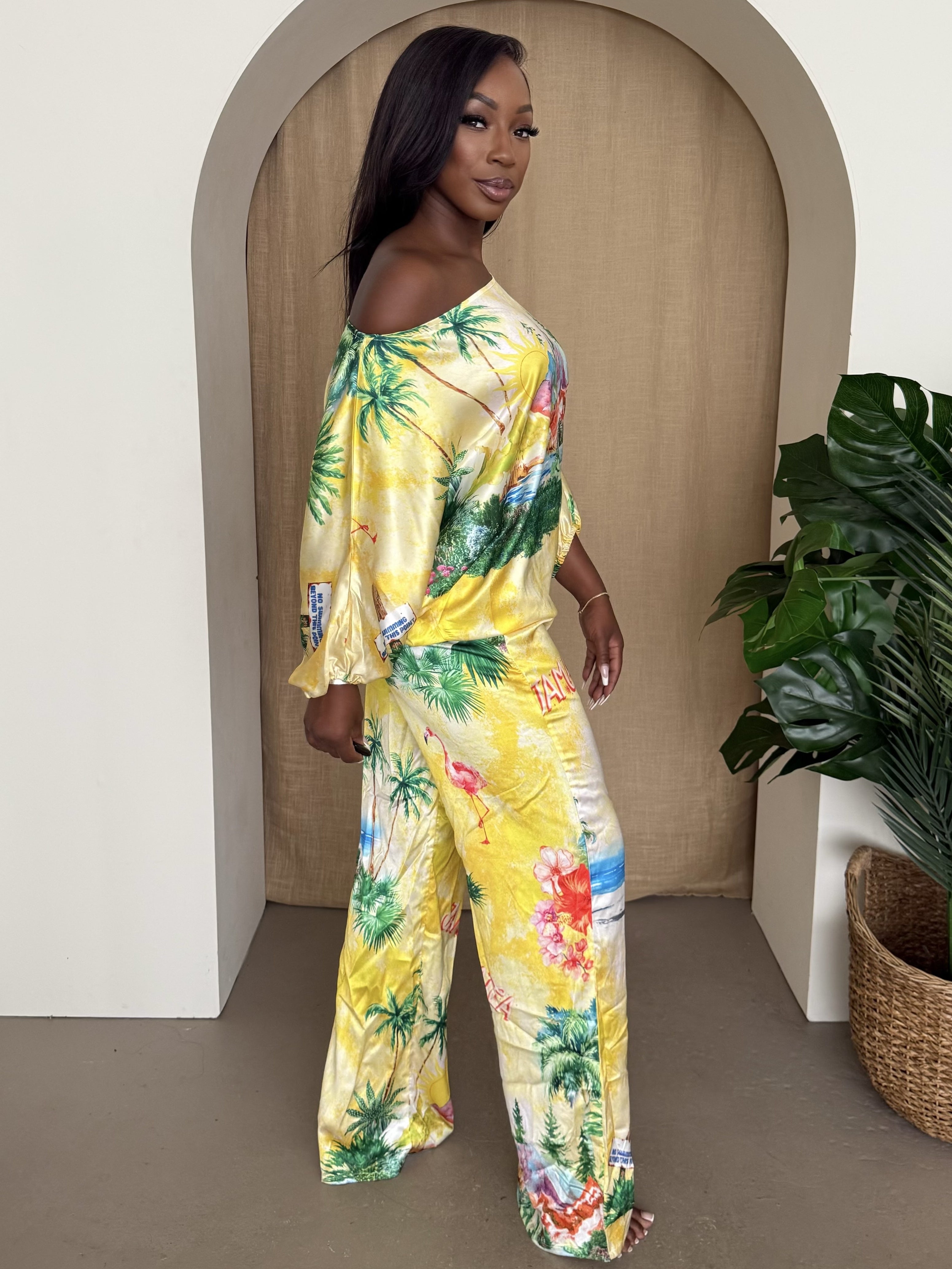 Golden Jamaica Off-Shoulder Resort Set – Tropical Elegance in Every Step