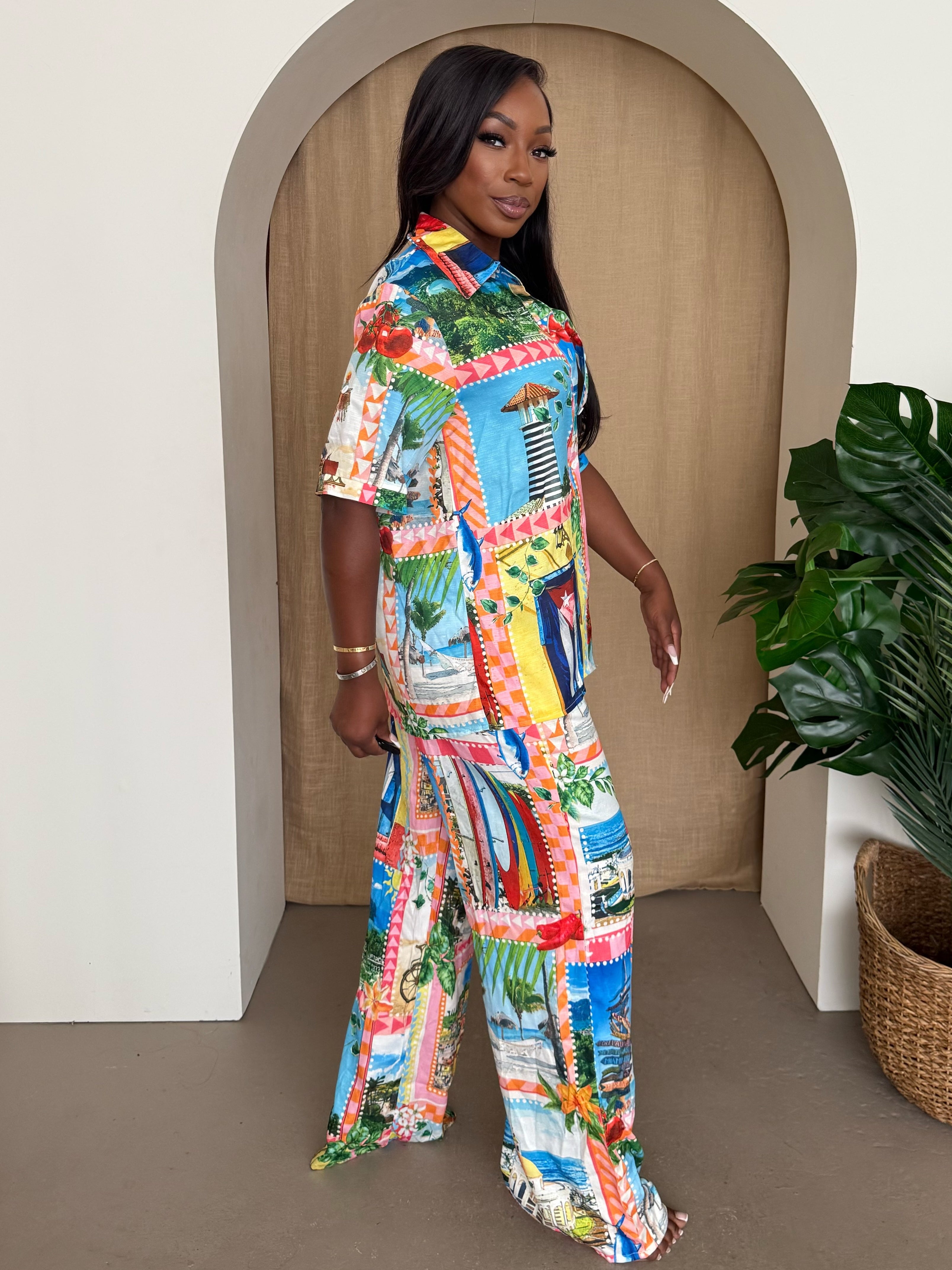 Tropical Mosaic – The Printed Shirt Set for Chic Resort Moments